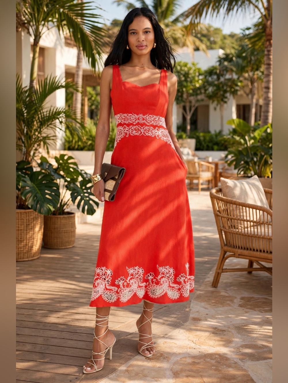Ted Baker London Square Neck Embroidery Detail Dress